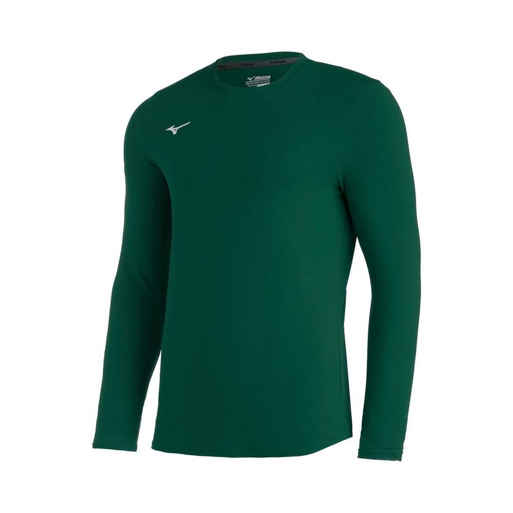 Mizuno Men's Comp Diamond Long Sleeve Crew Baseball Tops Green (350638-XBD)